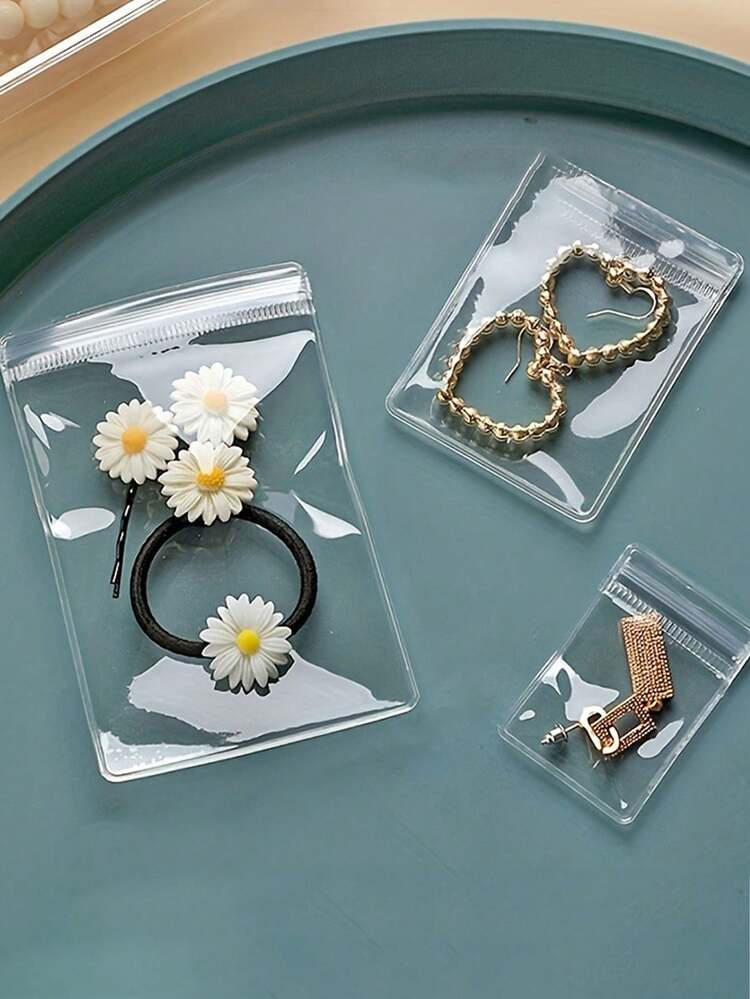 100/30/10 件可重复使用 PVC 防尘珠宝袋，渐变色密封珠宝袋，适用于珠宝、耳环、项链、派对包装。 - 無色 - 查看 6