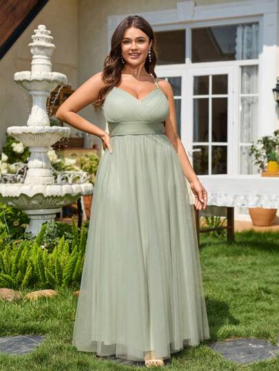 Elegant Sleeveless Criss-Cross Backless Lace & Mesh Mint Green Bridesmaid Dress, Suitable For Weddings And Parties
