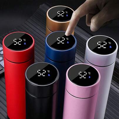 1 pieza/500ml (16.9oz) - Taza con pantalla de temperatura inteligente + colador de té | Botella de agua de acero inoxidable | Color degradado de dopamina | Aislamiento de larga duración de 24 horas | Taza de oficina, salud y viaje | Taza de café para automóvil de cuatro estaciones - Botella de agua deportiva para viajes al aire libre, adecuada para volver a la escuela, acampar y hacer senderismo