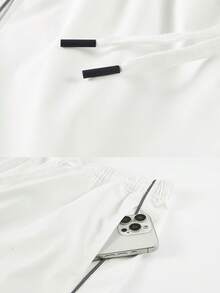 1 Set Men's White Simple Zip-Up Jacket & Drawstring Waist Ankle Cuff Pants Sports Casual Tracksuit - White - View 6