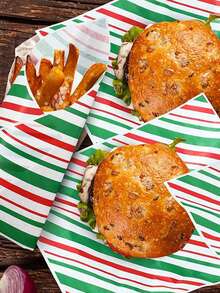 100 pezzi di fogli di carta cerata a quadri/righe rossi e verdi, antigrasso, adatti per panini, ideali per feste di Natale, vacanze, picnic, panini, dolci, essenziali per picnic, decorazioni natalizie, pigiami natalizi, regali di Natale, decorazioni natalizie