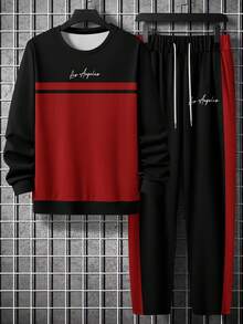 Herren Kontrast-Farbdruck Lässig Crew Neck Raglan Sweatshirt und Jogginghose Set, geeignet für Herbst/Winter Streetwear
