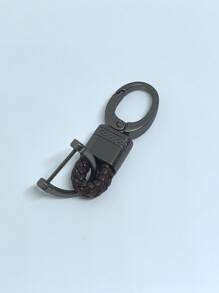 1 قطعة سلسلة مفاتيح من حبل جلد مُنسوج، سلسلة مفاتيح معدنية من سبيكة الزنك بنمط زهري للرجال، لوازم حقيبة ملونة بسيطة مع حامل بطاقة هوية، إكسسوارات للحقيبة والسيارة