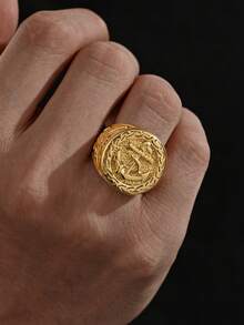 1pc 18K Gold Plated Stainless Steel Anchor Embossed Ring, Men's Accessory, Beach Resort Party Jewelry Gift - Ring - View 1