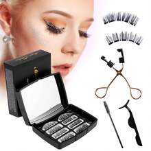 8-Piece Quantum Magnetic Eyelash Set, With 2 Styles Of Applicators + Tweezers + Brush, 3D Magnetic False Eyelashes, Natural Set For Beginners, Perfect For Daily Makeup, Parties, And Holiday Gifts - màu đen - Xem 4