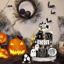 21 件/套万圣节分层托盘装饰套装，可爱的万圣节木制标牌，黑色和橙色托盘标牌，万圣节快乐木制标牌，怪异木块万圣节装饰品（不含托盘） - 彩色 - 查看 11