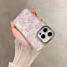 1 pieza Funda de teléfono con lazo rosa de moda y patrón de estrella de rhinestone, resistente a la suciedad, anti-contaminación, carcasa dura de PMMA a prueba de golpes, funda de teléfono personalizada compatible con Apple 11, 11 Pro, 11 Pro Max, 12, 12 Pro, 12 Pro Max, 13, 13 Pro, 13 Pro Max, 14, 14 Pro, 14 Pro Max, 14 Plus, adecuada como regalo para novia, familia, amigos, abuelos, parejas, aniversario, cumpleaños, graduación, boda, baile de graduación, Día de la Madre, Día del Padre