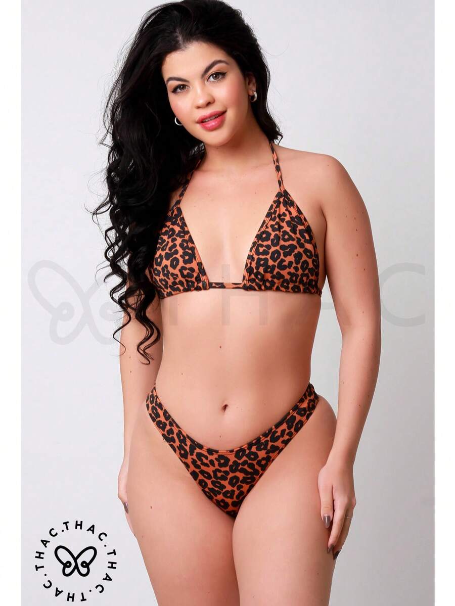 G-String Bikini With G-String Curtain Summer Fashion 2025 - 棕色美洲虎 - 查看 1