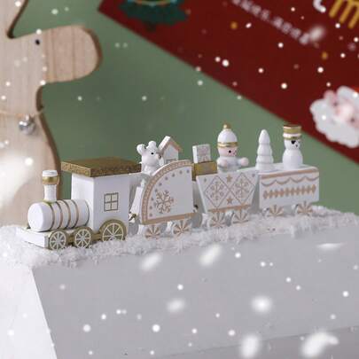 1 件木制创意圣诞彩绘小火车圣诞夜节日装饰品，圣诞节