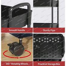 Vehículo utilitario de plástico de plástico de 4 capas con mango, carrito de almacenamiento multifunción, adecuado para oficina, sala de estar, cocina, almacenamiento móvil con ruedas, blanco, negro - Negro - Ver 2