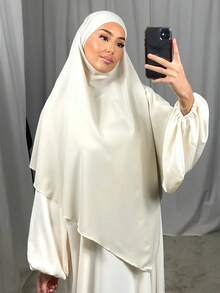 1 Khăn trùm đầu dài Khimar dành cho nữ, màu trơn, kiểu dáng cơ bản cổ điển, làm từ vải Modal mềm mại, thoáng khí, thích hợp cho cầu nguyện hàng ngày, tụ họp và thờ cúng - Khimar - Xem 3