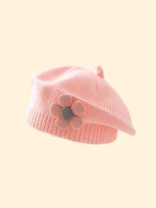 1件装宝宝毛线帽英伦复古街头风秋冬女童可爱花朵贝雷帽针织艺术画家帽百搭帽子1-4岁女童 - 彩色 - 查看 21