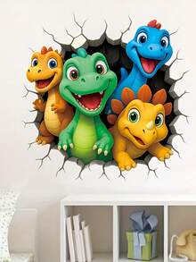 1 قطعة ملصق حائط ديناصور 3D كبير العيون جذاب، قابل للإزالة وذاتي اللصق، تصميم مشقوق، دافئ، مناسب لديكور جدران المنزل والغرفة والحمام والخلفيات الأخرى - مصنوع من مادة البي في سي - متعدد الألوان - مشاهدة 9