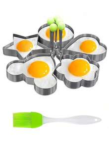 5pcs Egg Pancake Rings, Paired With An Oil Brush, Fried Egg Molds In Star, Round, Heart Different Shaped,Stainless Steel Omelette Frying Cooking Tools Kitchen Accessories Gadget Rings,With A Silicone Pastry Brush - Multicolor - View 9