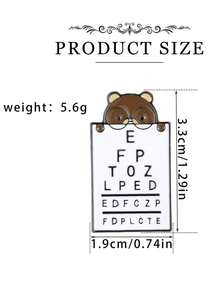 卡通熊和视力测试胸针医学眼科主题可爱动物别针适用于眼科医生护士翻领徽章礼物 - 彩色 - 查看 7