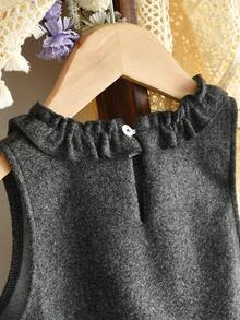 Kleine Mädchen Winter 2 Stücke Kleidungssets Einfarbig Langarm Basic Tops Und Spitzen Weste Kleid Lässig Kleidung - Grau - Übersicht 6