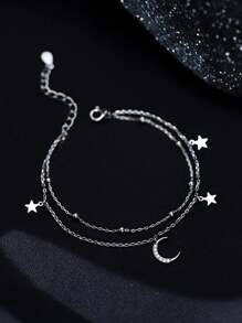 1 件甜美森系双层星星和月亮手链，设计精致 - 復古銀色 - 查看 11