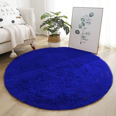 Soft Fluffy Round Area Rug Cozy Plush Shaggy Circle Carpet For Living Room Bedroom Home D&Atilde;cor Royal Blue 26 Feet