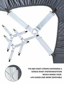 4Pcs/Set Triangle Quilt Holders, White Bed Sheet Clips, Adjustable Elastic Sheet Straps, Heavy Duty Bed Sheet Fasteners With Metal Clip, Metal Clip Adjustable Elastic Band Quilt Fixing Tool, Practical Invisible Anti-Slip Sheet Straps, Suitable For Sofa Cushions, Quilt Sheets, Home Textiles, Household Items - Multicolor - View 3