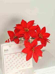 5 Tenedores Flor artificial de Nochebuena Rosa roja Decoración de sala de estar Maceta Flor de seda roja Ramo de terciopelo Flor de plástico (Color del tallo aleatorio) Flor artificial Decoración navideña Planta verde Maceta Ambiente navideño Adornos de Año Nuevo Decoración de boda DIY, Decoración de jardín al aire libre Fiesta de vacaciones Regalo de decoración - Rojo - Ver 7