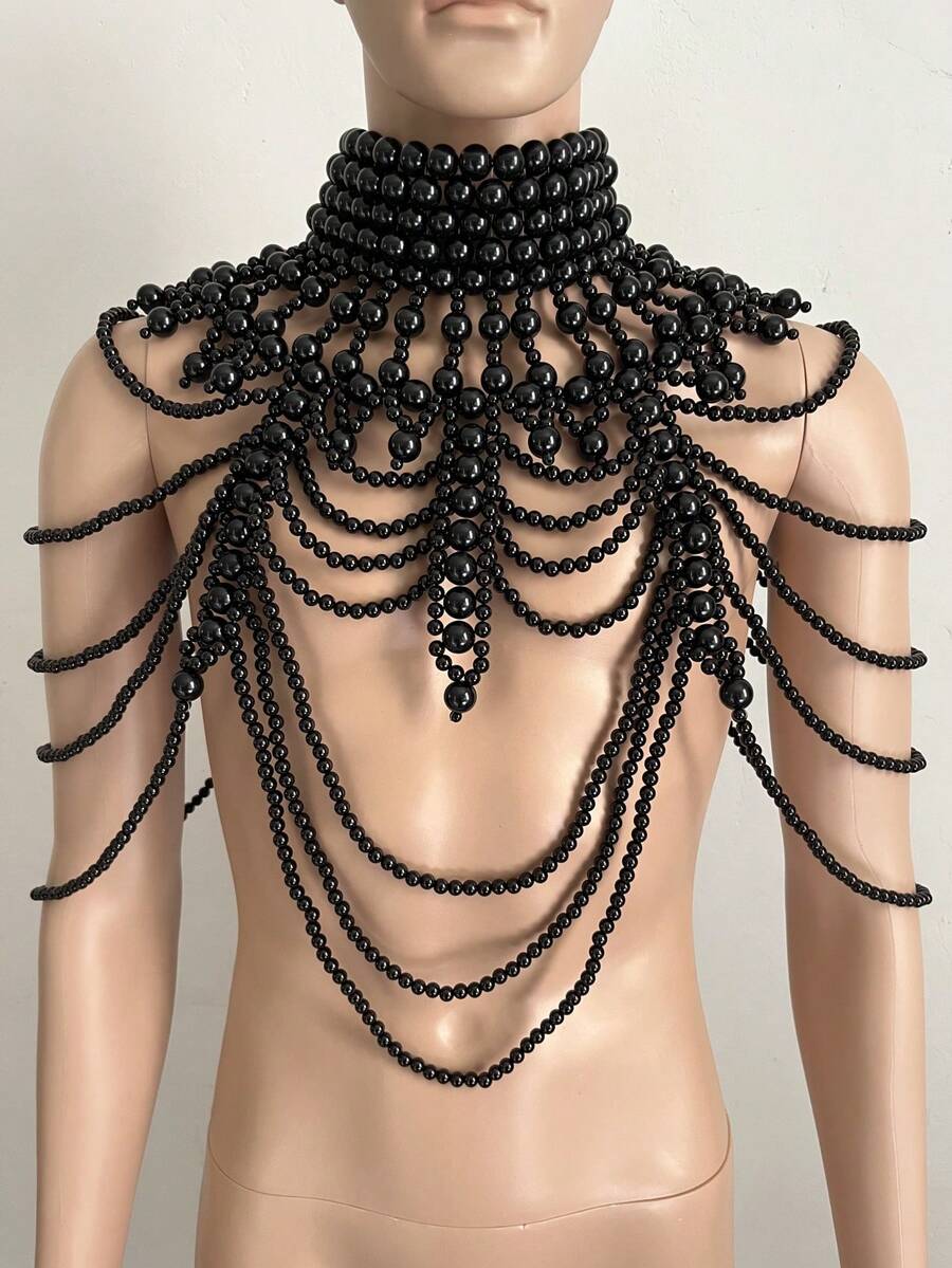 1 chiếc vòng cổ tua rua ngọc trai nhiều lớp cá nhân hóa, phụ kiện biểu diễn thời trang gợi cảm dành cho nam giới
