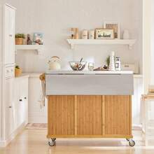 SoBuy FKW69-N, Extendable Kitchen Storage Trolley Kitchen Cabinet Cupboard Sideboard Kitchen Island - Brown - View 6