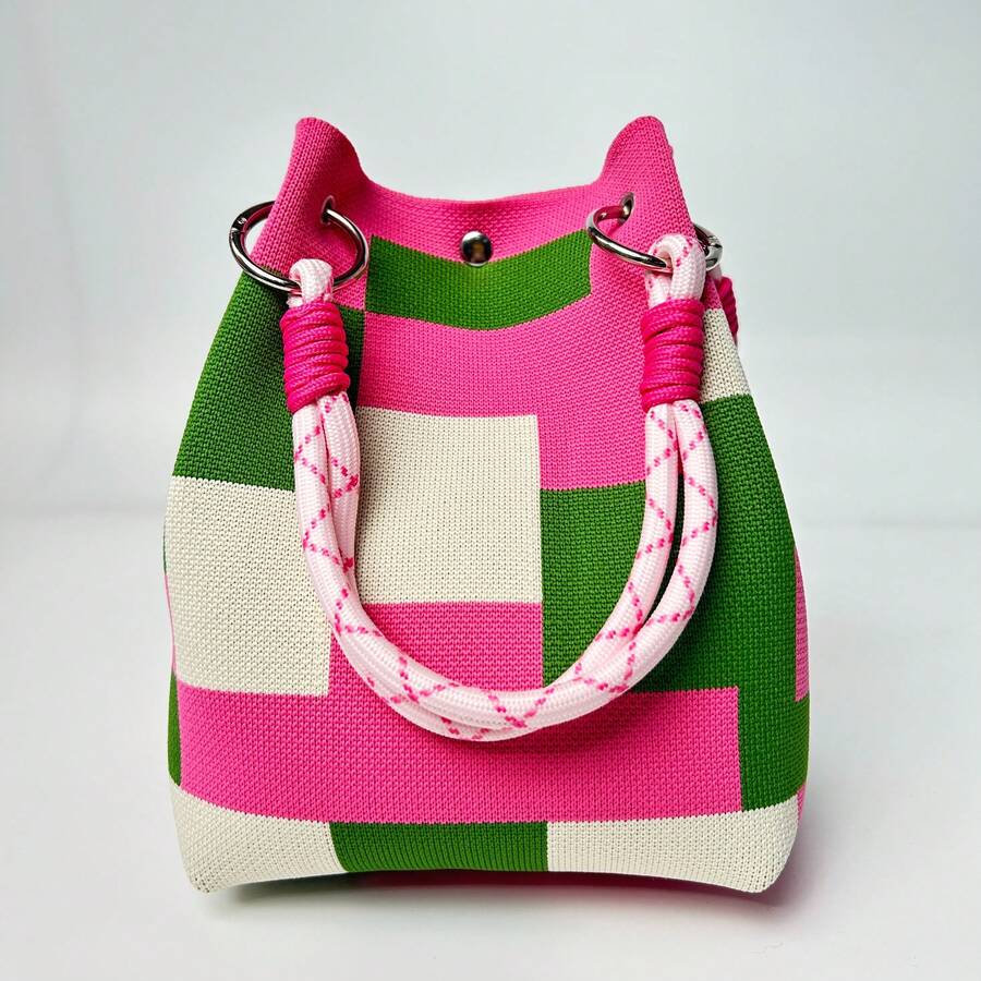 Large Capacity Korean Style Tote Bag For Women, Stylish Handbag, Suitable For Shopping, Travel And Storage. Personalized Woven Bag, Great Gift For Friends