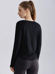 1pc Women's Solid Color Loose Fit Long Sleeve Fitness T-Shirt