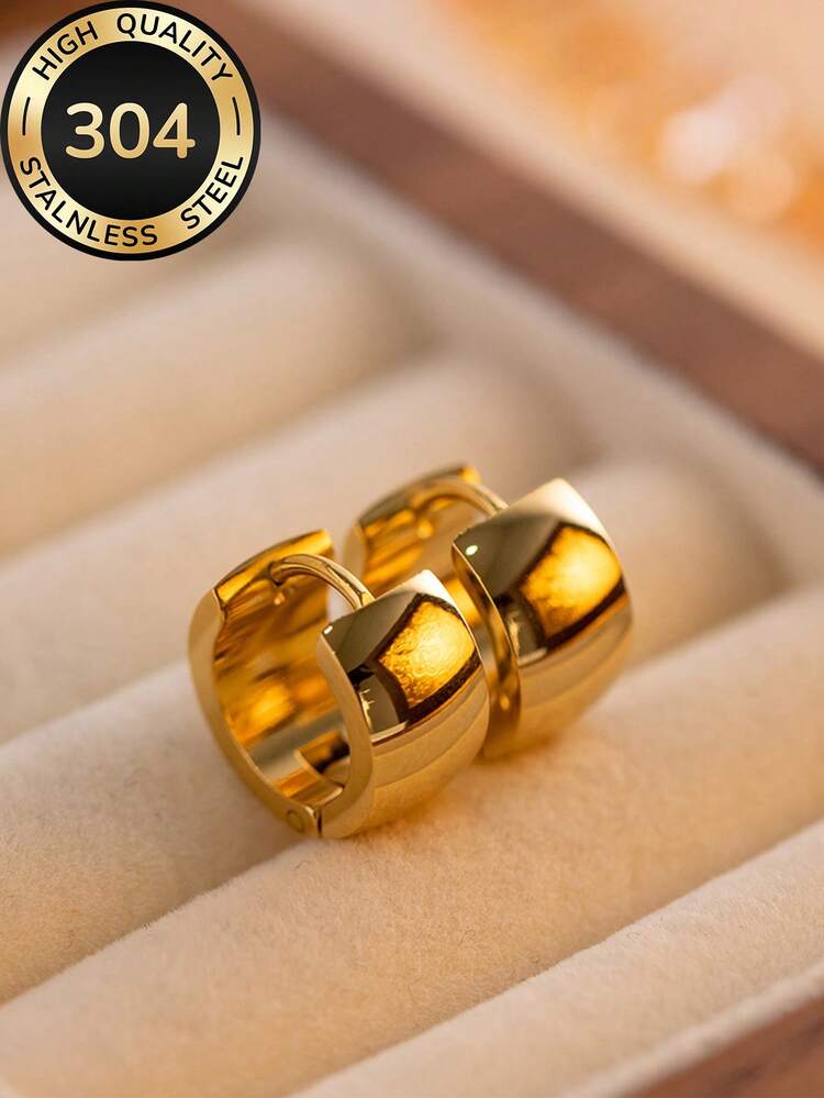 1 Pair Stainless Steel Golden Hoop Earrings, Hypoallergenic, Non-Fading, Comfortable & Versatile, Minimalist & Elegant, Suitable For Daily Wear Or Parties, Fashion Jewelry Gift For Women - Multicolor - View 13