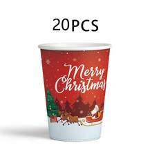 117 Peças/Conjunto Suprimentos Descartáveis para Festa com Tema de Natal, Inclui Copos de Papel, Pratos, Guardanapos - Multicolorido - Visão 7