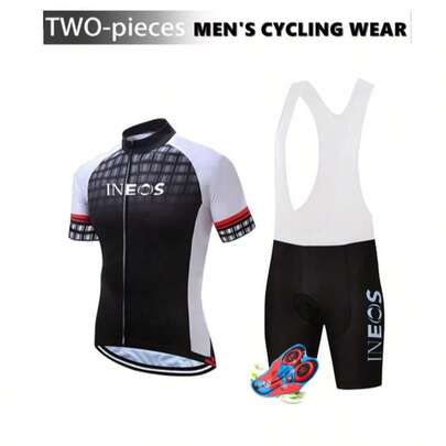 INEOS Team Design Men's Professional Cycling Jersey And Shorts Set - High Density Foam Padded Seat, Sleeveless Top Paired With Utility Short Sleeve Shirt, Summer Sportswear, Polyester Fiber Cycling Utility Top