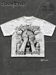 NeonDrift Street Life Men's Y2k Style Double-Sided Printing (220 Pure Cotton T-Shirt)Front - Back Art, 'Hotter Than ' Motto.Men's Summer Round Neck Short Sleeve Casual T-Shirt, Summer Street Sports Life Men's - 白色 - 查看 2