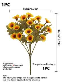 1PC/3PCS/5PCS Artificial Flowers-Silk Chrysanthemum, Daisy Bouquets Fake Chrysanthemum, Daisy For Spring Wedding Vase For Home Dining Room Bedroom Decorations, Festival Birthday Party Accessories, Outdoor Garden Decorations Spring Home Decor - Yellow - View 2
