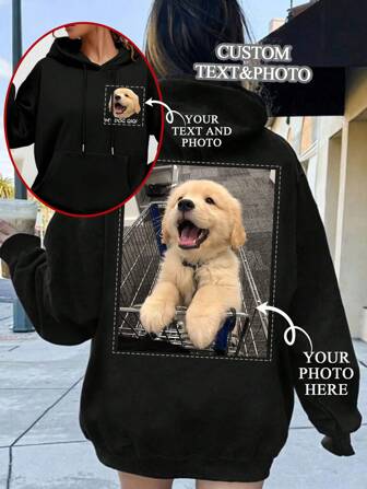 Regalos personalizados a medida, sudaderas con capucha de bolsillo personalizadas para mujeres, agrega tu propio texto y fotos (patrones de insignias/fotos familiares/selfies/mascotas/fotos de pareja), sudaderas forradas térmicas y reforzadas a medida, diseña patrones y texto en la parte delantera, diseña imágenes en la parte trasera, diseña tu propia sudadera impresa personalizada como regalo para tu novia