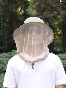 1pc Sun Hat With Anti-Mosquito Net Mesh Face Cover, Unisex Outdoor Fishing, Hiking, Sun Protection Wide Brim Breathable Net Mask Hat