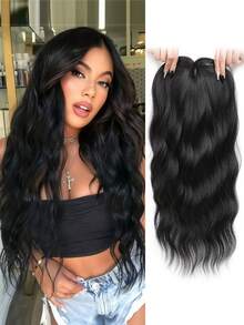 Hair Toppers For Women 18inch Wavy Hair Toppers For Women Toppers Hair Pieces For Women With Thinning Hair Ombre Highlight Synthetic Wig Clip In Hair Topper Wiglets With Fringe Bang Add Hair Volume - Multicolor - View 5