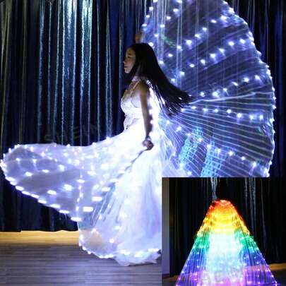 LED Cloak Glowing Wings, Belly Dance Wings, Light Up Colorful LED Butterfly Wings, Glow Angel Dance Wings With Telescopic Stick, Adults Performance Clothing For Carnival Christmas,For Stage Performances Decoration Party Celebration Wedding Stage Show Model Show Decoration