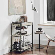 SoBuy FKW56-HG, Modern Design 3 Tiers Kitchen Trolley Serving Trolley With Wine Rack Metal & MDF - Grey - View 6