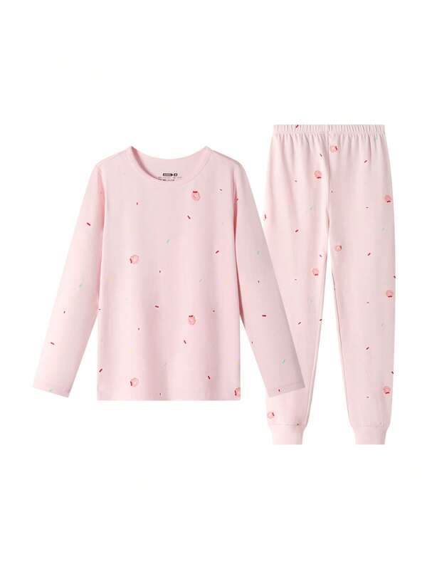 Annil Set di abbigliamento autunnale per bambine, ragazze, bambini di mezza età e giovani, adolescenti, con giacca e pantaloni, abiti caldi con stampa rotonda per la casa in autunno