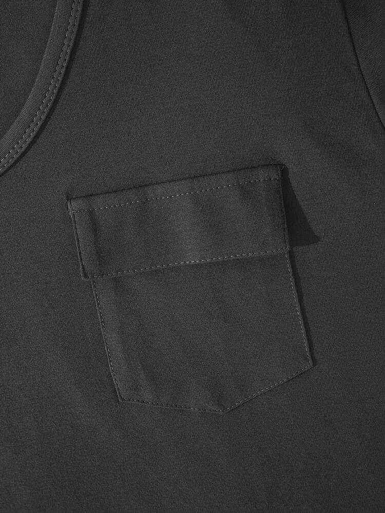 100% Cotton Casual Men's Short Sleeve V-Neck T-Shirt, Paired With American Style Shorts, Suitable For Travel/Vacation/Outdoor Camping - Grey - View 6
