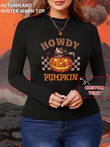 1 pieza Blusa de cuello alto de felpa de talla grande, jersey casual de ajuste ceñido y versátil, adecuado para ropa exterior, yoga, ropa deportiva, otoño/invierno, cálido