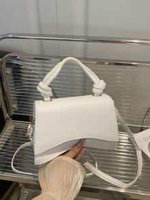 Fashionable Mini Commuter Handbag, Convenient And Practical, Made Of PU Leather, Women's Square Handbag Design, Minimalist Mini Solid Color Crossbody Bag, Flap Versatile Textured Shoulder Bag, Women Handbag - White - View 8