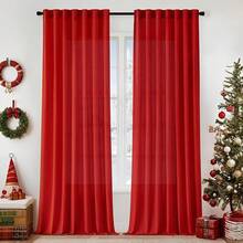 White Privacy Sheer Curtains 84 Inch, Light Filtering 2 Panels Set - Red - View 1