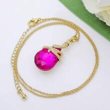 18k Gold Plated Water Drop Crystal Multicolor  Snake Pendant Necklace 16"+2"2025 - Hot Pink - View 9
