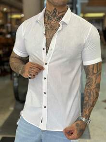 Men's Short Sleeve Shirt 100% Cotton - 白色 - 查看 2