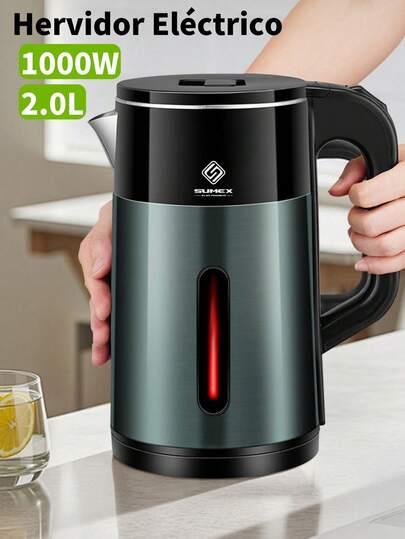 2,0 LHervidor eléctrico , hervidor de té eléctrico de acero inoxidable, 1000w, protección de apagado automático, acero inoxidable