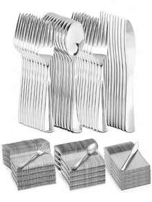 300/150/100/75/50/25pcs/Set Silver Cake/Salad Knife/Spoon/Fork, Reusable And Washable, Suitable For Christmas, Parties, Outdoor Events, Family Gatherings, Weddings, Festivals, Cake And Salad Utensil Set