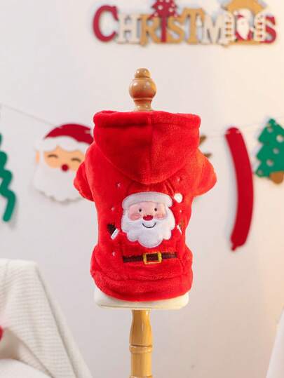 1 件宠物衣服，适合小型犬的狗猫服装，可爱的宠物装，温暖舒适的法兰绒圣诞老人连帽衫，适合小型犬，秋冬，圣诞节，圣诞装饰