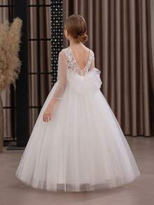 少女白色刺绣蕾丝手工串珠优雅公主裙，适合女孩生日派对、宴会、舞会、花童、伴娘、节日庆典、毕业典礼等场合。 - 白色 - 查看 2