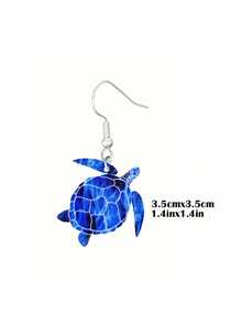 1 Pair Blue Sea Turtle Earrings, Ocean Animal Themed Pendant, Lightweight Acrylic Cartoon Marine Life Jewelry, Suitable For Women's Party And Gift, Durable Accessory, Valentine's Day, Mother's Day, Birthday Gift